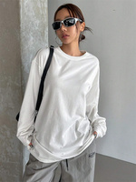 Women Basic Long Sleeve Loose O-neck T-shirt Autumn Winter Solid Color Tee Top Streetwear