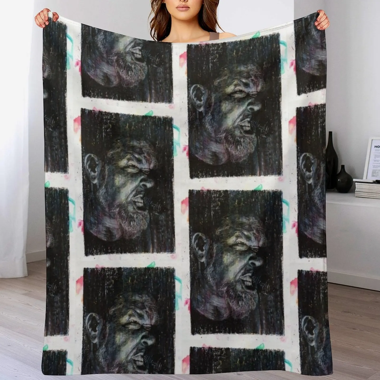 

James Hetfield - Hand Drawn Oil and Ink Portrait Throw Blanket All Season Lightweight Soft Blanket for Bed