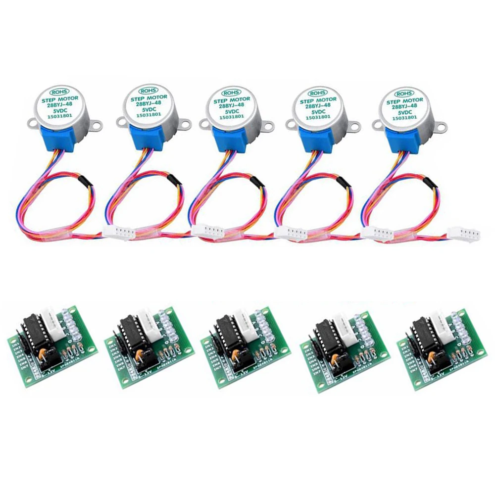 

5 Set 5V 28BYJ-48 DC Gear Step Stepper Motor+ULN2003 Driver Board ULN2003 PIC MCU DIY for Arduino Driver Test Module