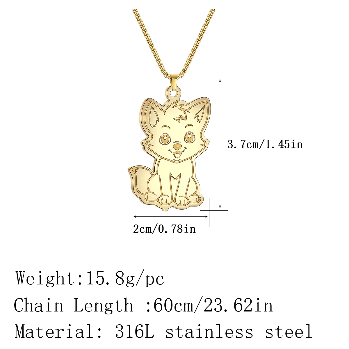 Kinitial Cute Fox Pendant Necklaces For Women Girls Cute Dog Cat Animal Neck Chains Stainless Steel Jewelry Birthday Gifts