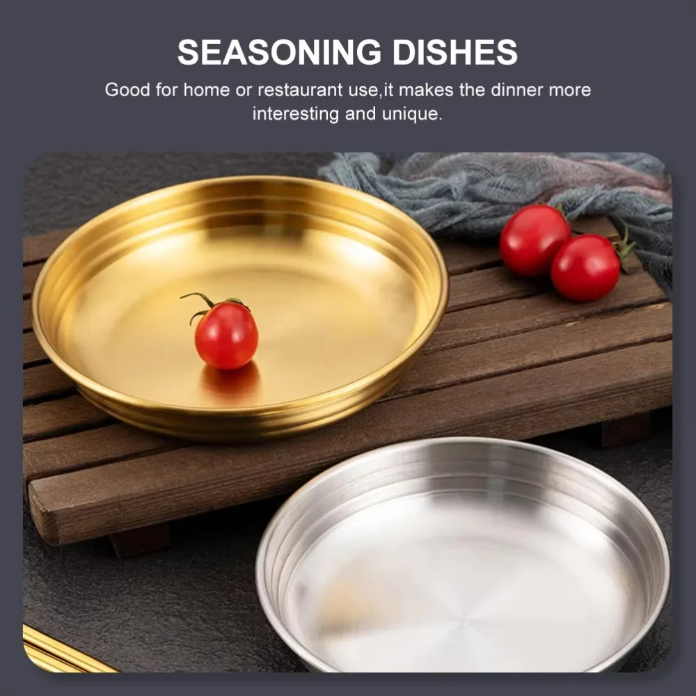 

Stainless Steel Food Storage Tray Round Thickened Tableware Pickle Dish Sushi Vinegar Soy Saucer Container Tableware