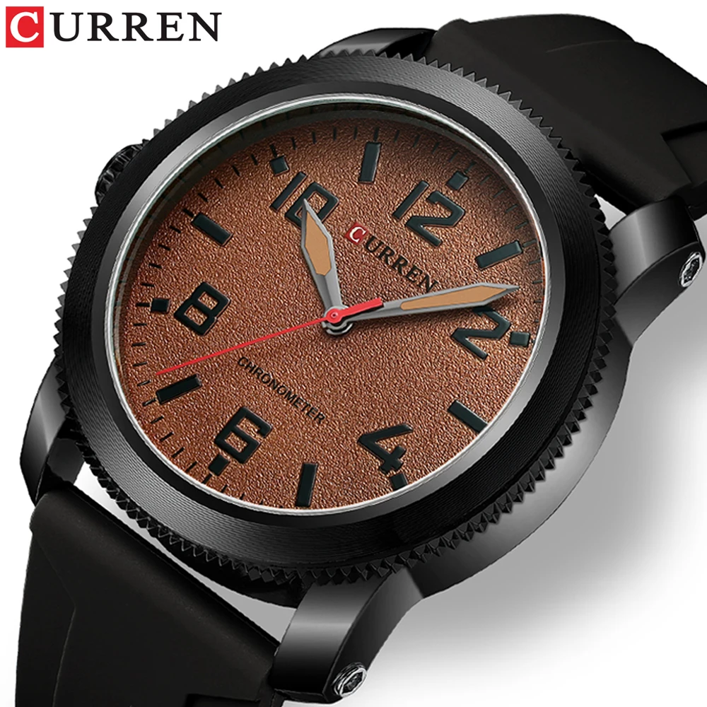 

CURREN Brand Exquisite Silicone Strap & Stainless Steel Case with Gears Design Quartz Waterproof Wristwatch for Men