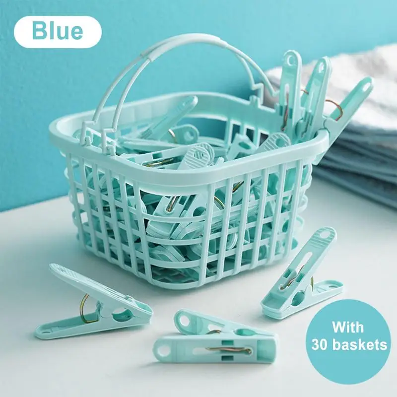 30Pcs Plastic Clothes Pegs Laundry Clothespin Clothes Pins Storage Organizer Quilt Towel Clips Spring With Basket Cabides Hanger