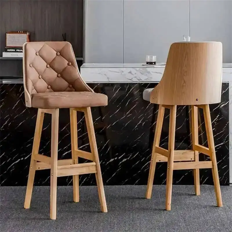 

American Chair Backrest Retro Kitchen Furniture Bar Modern Solid Wood Bar Stools Light Luxury Leisure High Feet Counter Stool