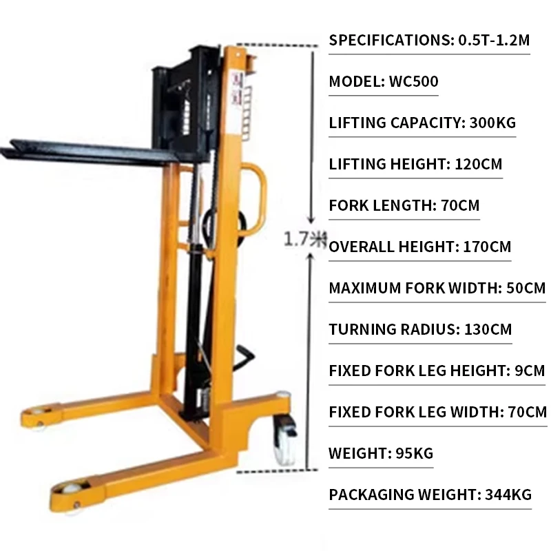 Manual Hydraulic Forklift 1-Ton 2-Ton Lift Truck Compact Loading/Unloading Handling Vehicle Hydraulic Cylinder Forkl(Customized)