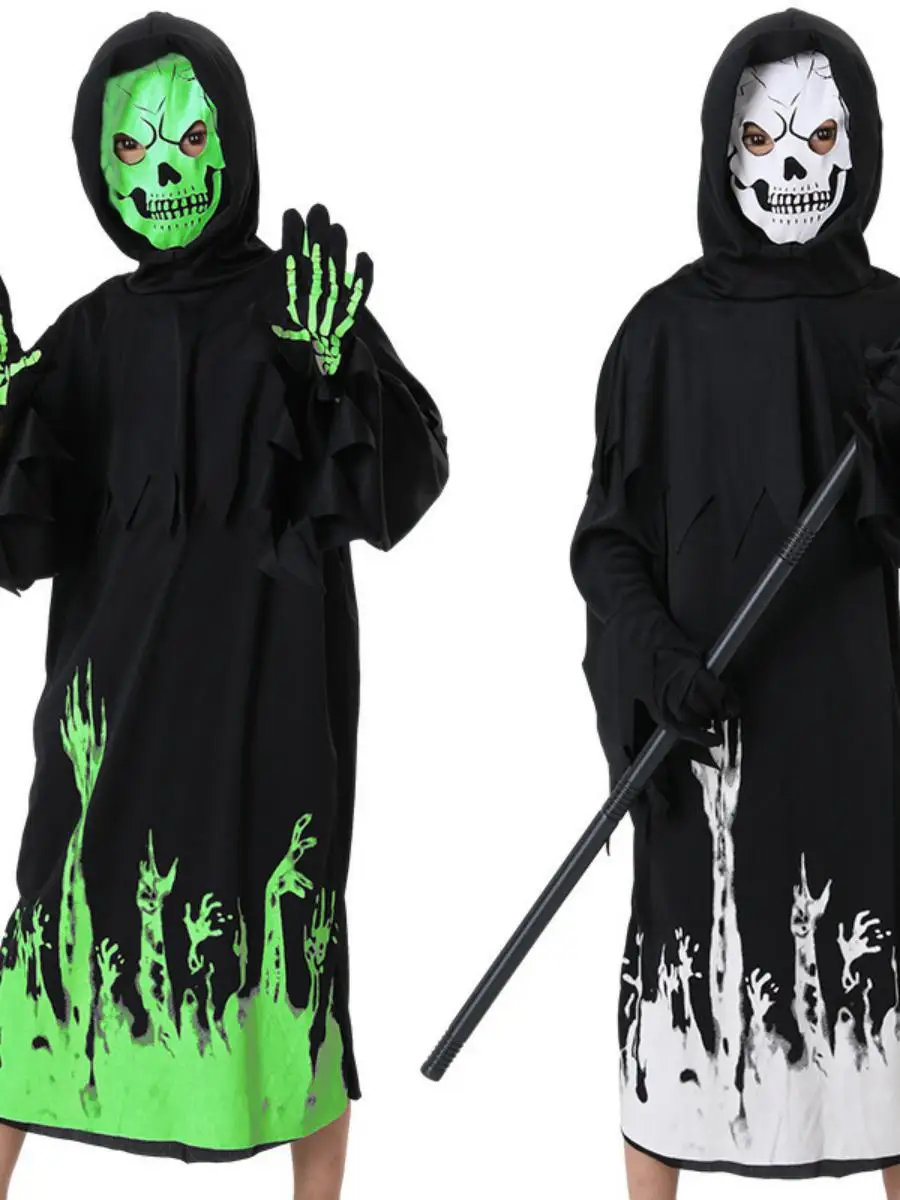 Nuevo disfraz de Halloween Reaper que brilla en el k, disfraz de Sle americano, luz nocturna, guadaña de la muerte, escenario étnico para mujer...