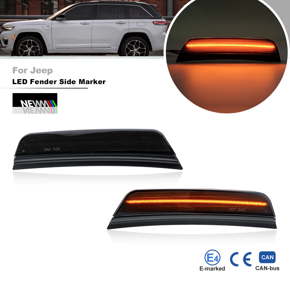 

Подходит для Jeep WL Grand Cherokee L 2021, 2022, 2023 2023, дымчатый передний бампер, светодиодные боковые габаритные огни на крыле в сборе, замена