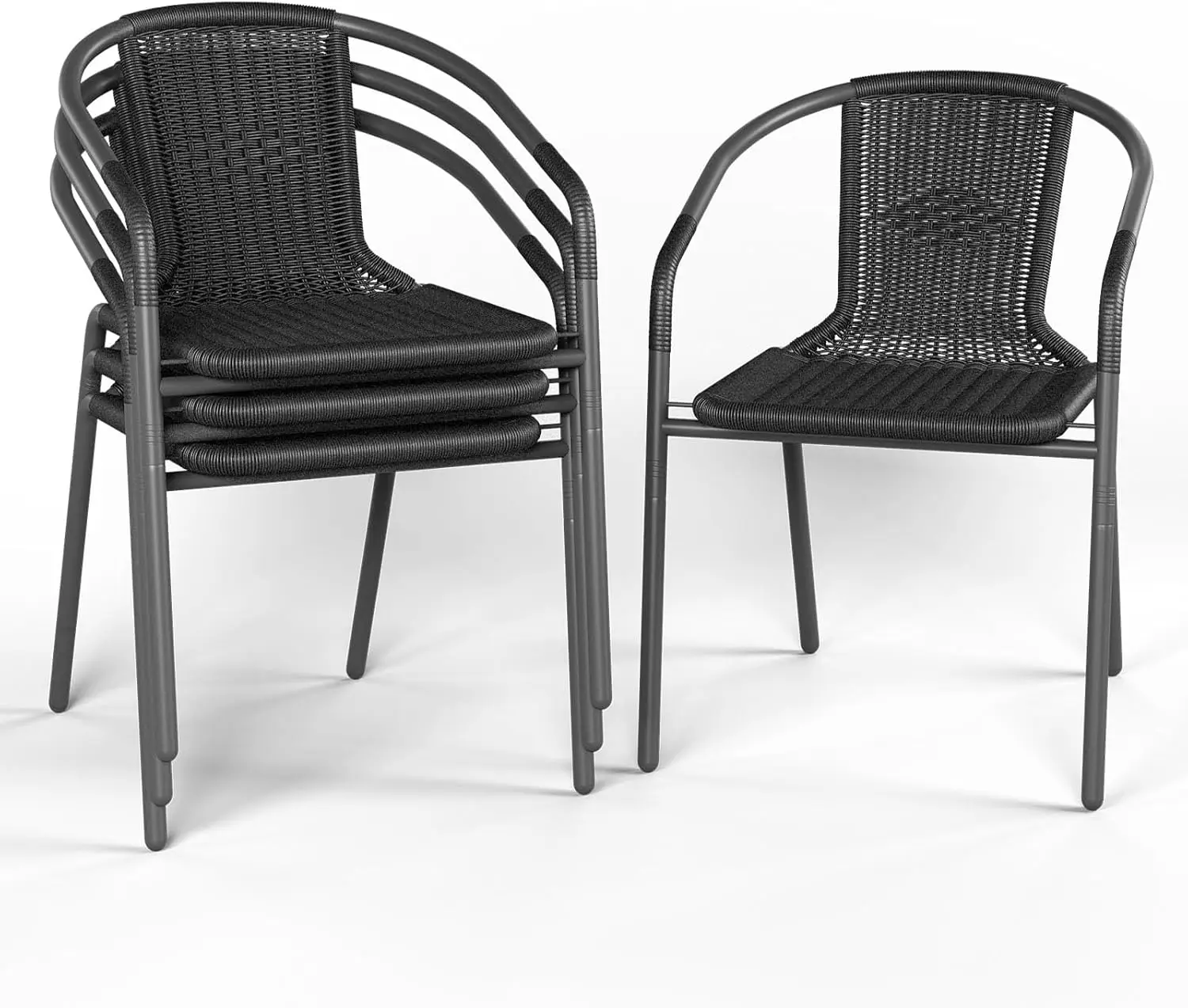 Outdoor Dining Chairs Set of 4, Wicker Patio Chairs with Metal Frame, Rattan Indoor-Outdoor Chairs for Bistro, Deck, Yard, Porch