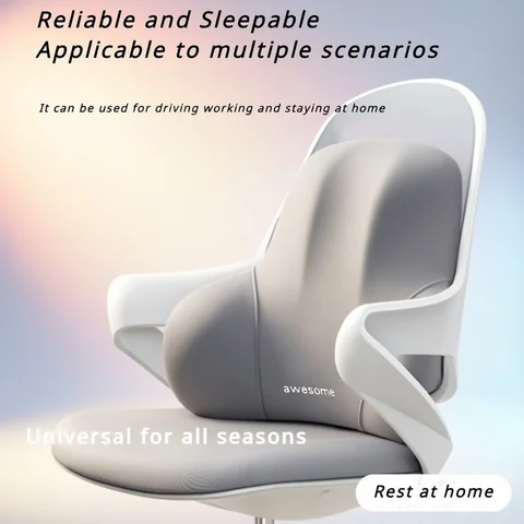 1pc Memory Foam Seat Cushion Set - 2-in-1 Lumbar & Seat Pillow for Office/Car,Grey & Black, Holiday Gift for Back Pain Relief