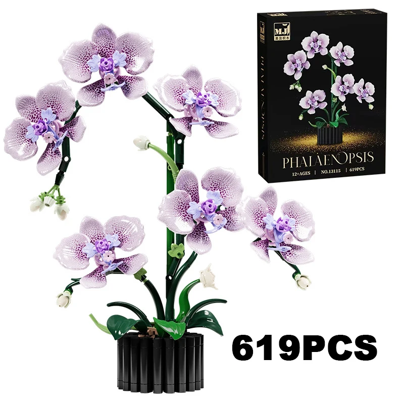 Creatieve Orchidee Boeket Ingemaakte Bouwstenen Onsterfelijke Bloem Thuis Bureau Plant Decoratie Monteer Bakstenen Speelgoed Cadeau Voor Meisje Dame
