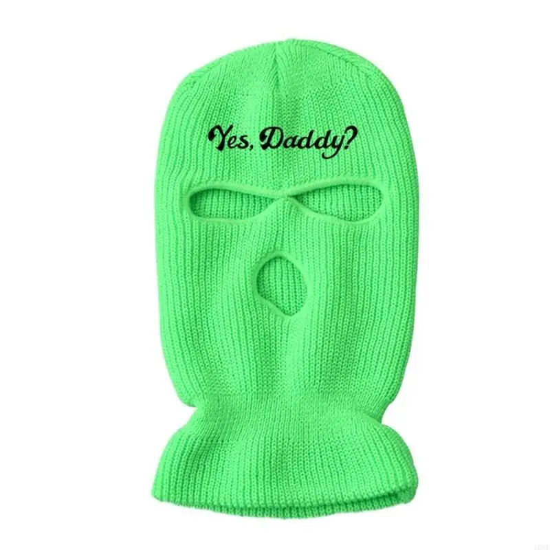 Knitted 3 Hole Ski Mask Letter Embroidered Winter Balaclava Knit Full Face Mask