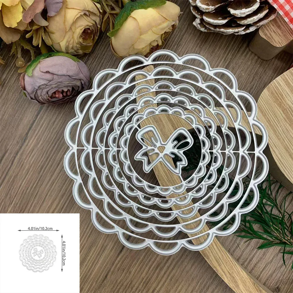 1 Stück Mehrschichtige Runde Spitzen-Schleifen-Stanzformen für Scrapbooking DIY Metall-Stanzformen aus Kohlenstoffstahl mit Prägemuster