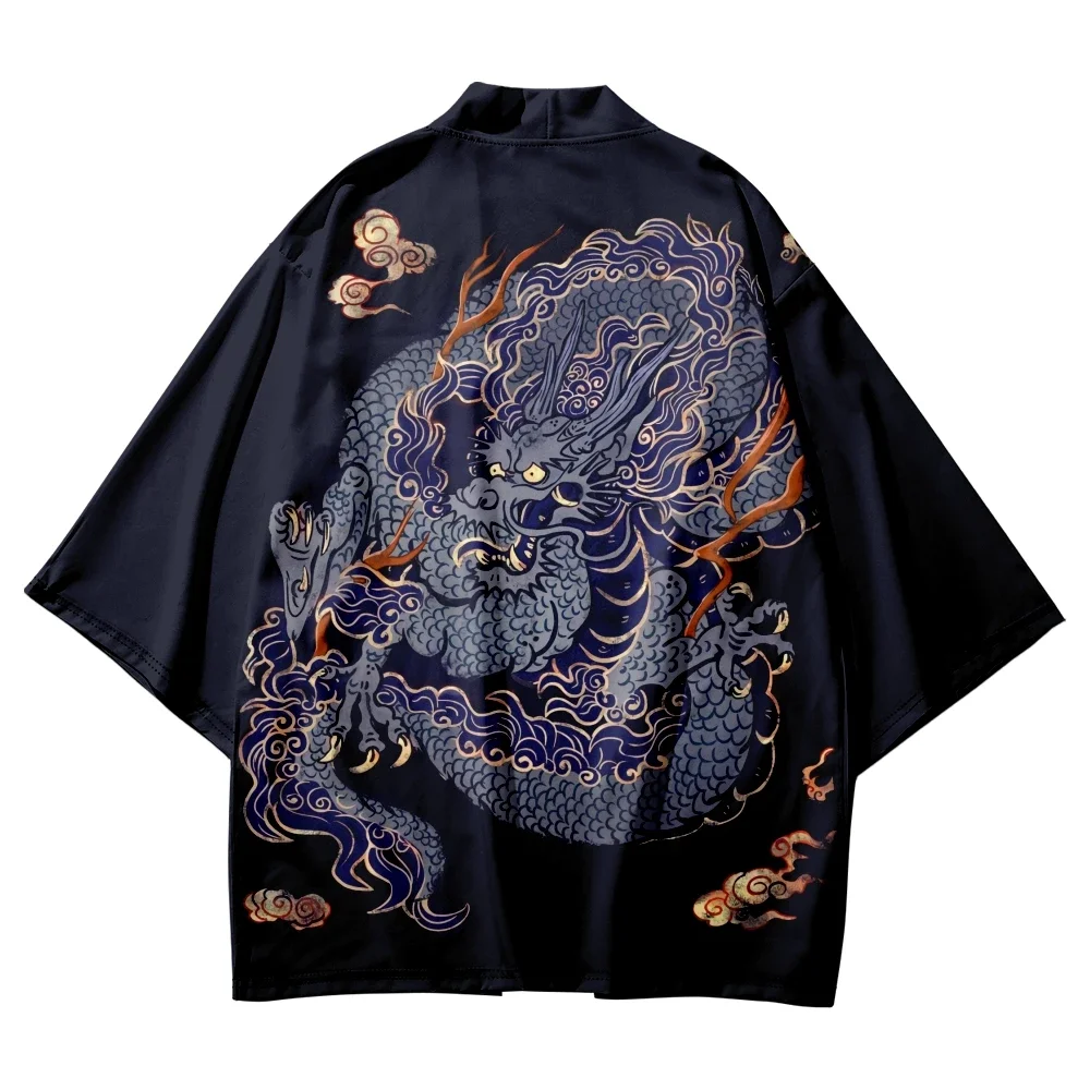 Kimono samurái tradicional para hombre y mujer, camisa Yukata con estampado de dragón de Anime japonés, Cosplay Haori, cárdigan femenino, bata de