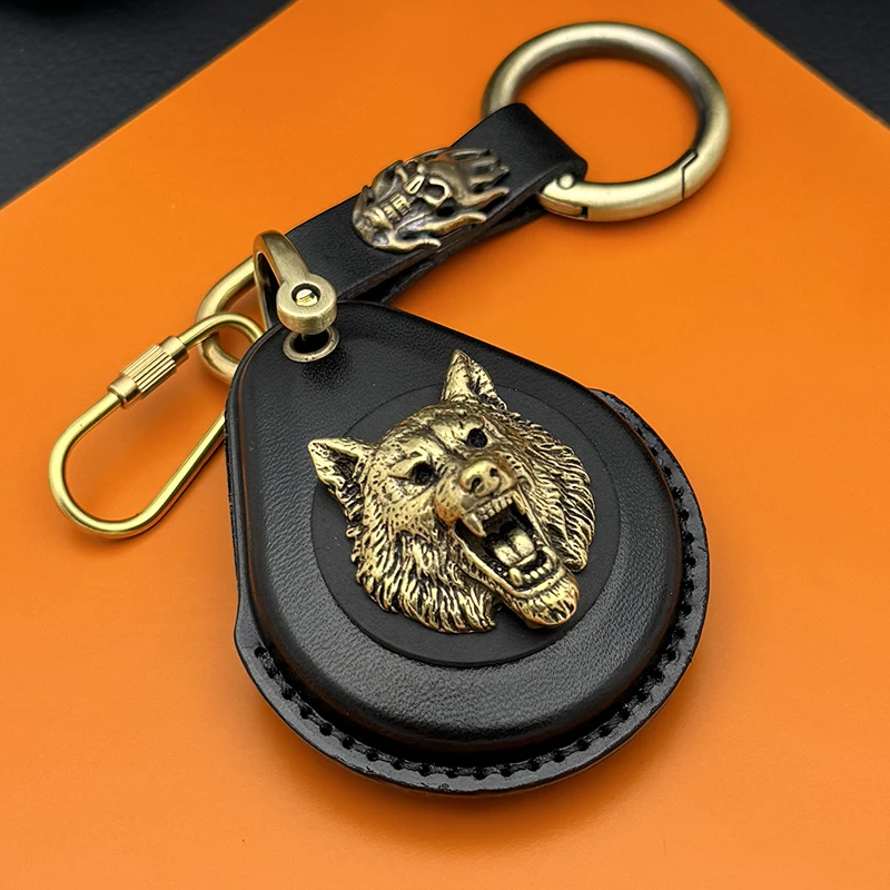 Smart Key Leather Case Fob Cover For Harley Davidson motorcycles 883 X48 Street Glide Keychains Copper Angry Bear Badge