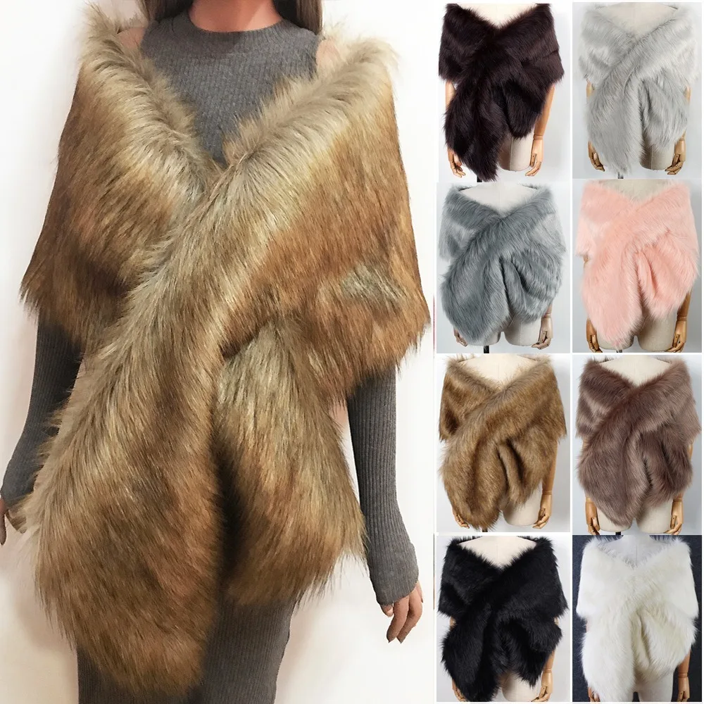 Coat Skiing Bib Long Stole Shrug Winter Long Bridal Scarf Autumn Winter Neck Warm Cross Shawl Women\'s Faux Fur Shawl