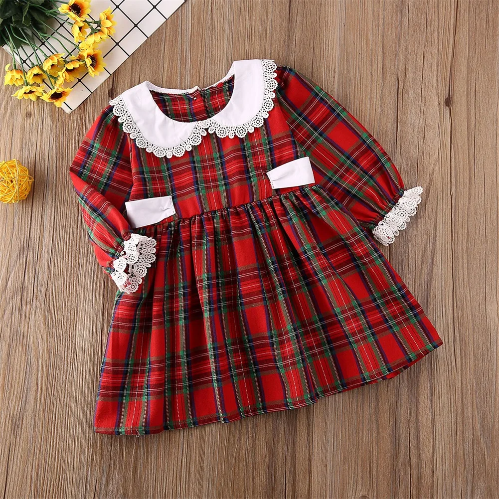 Baby Spring Autumn Clothing Xmas Toddler Baby Girl Christmas Romper Dress Bodysuit Plaid Outfit Sister Matching Clothes