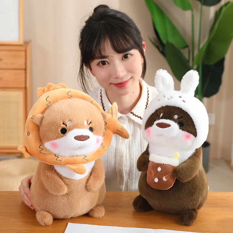 Cute Cartoon Fuffy Otter Plush Toy Stuffed Soft Otter Dressed Food Fruit Cosplay Lovely Gift For Children Kawaii Decoration