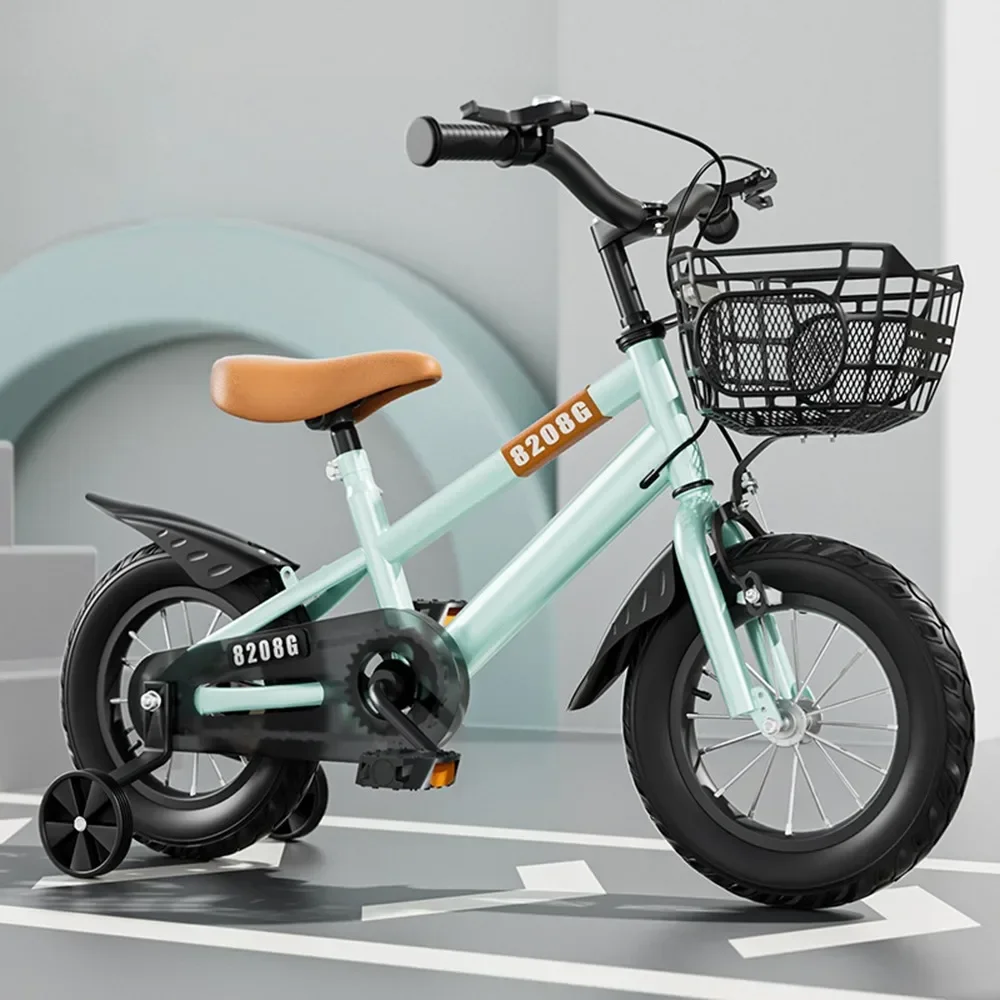 7601-B children's bicycles, bicycles for students and children, bicycles with auxiliary wheels, basic 14-inch cyan