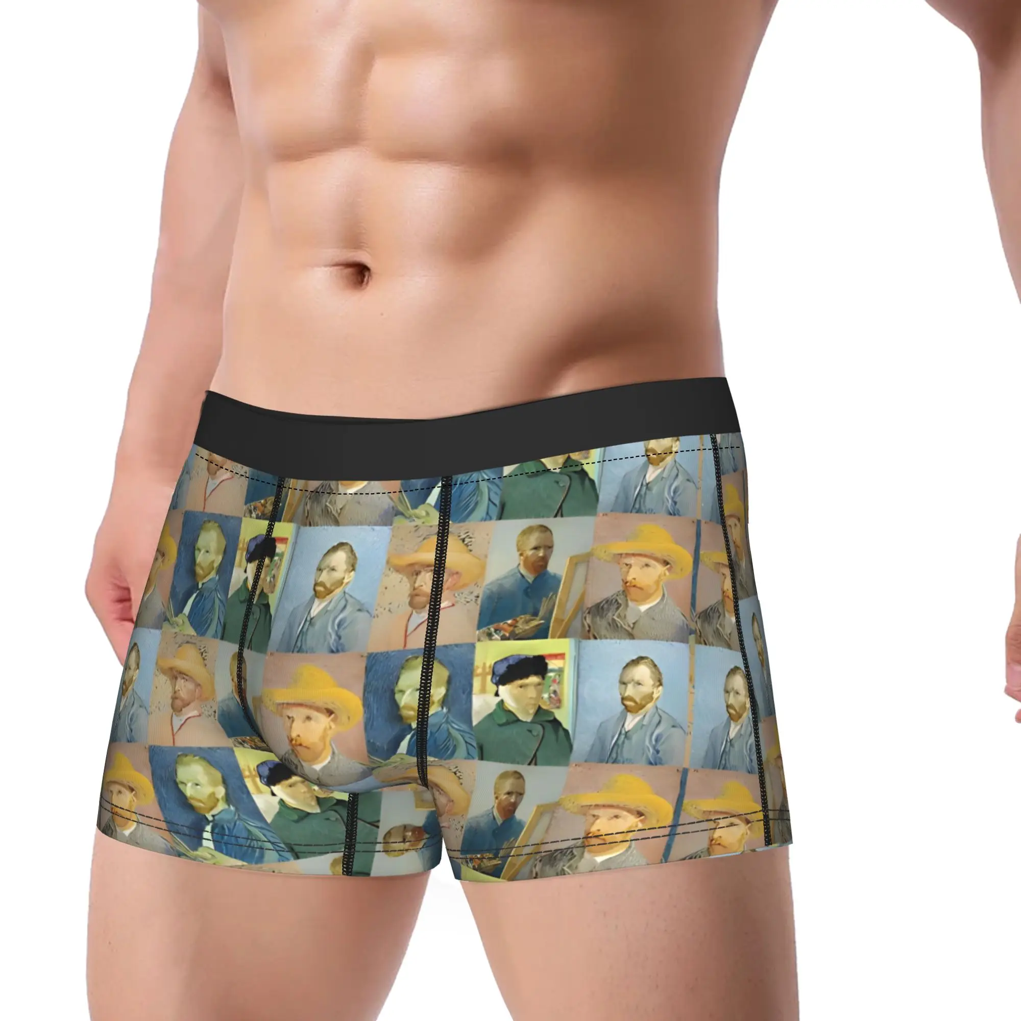 Van Gogh Underwear Self Portraits Elastic Panties Printed Shorts Briefs For Men 3D Pouch Large Size Trunk