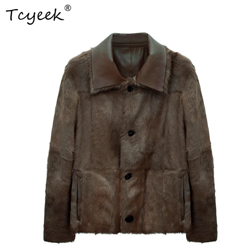 Tcyeek Real Wool Autumn Winter High End Trendy Lapel Wear Solid Color Short on Both Sides Women's Wool Shearling Fur Coat