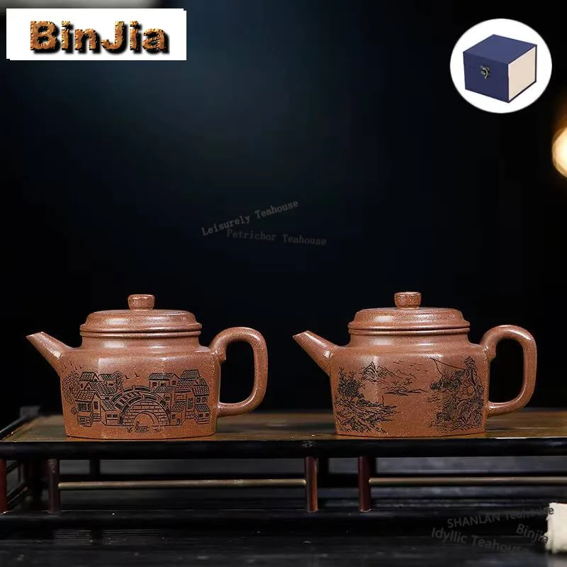 

170ML Antique Yixing Purple Clay Teapot Handmade Octagonal Dezhong Pot Raw Ore Section Mud Kettle Zisha Teaset Craft Collection