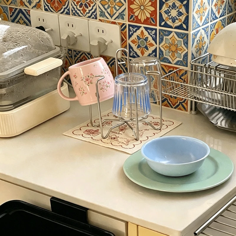 Stainless Steel Cup Holder Cup Storage Shelf Upside-Down Draining Design Waterproof Dustproof Suitable for All Types of Cups
