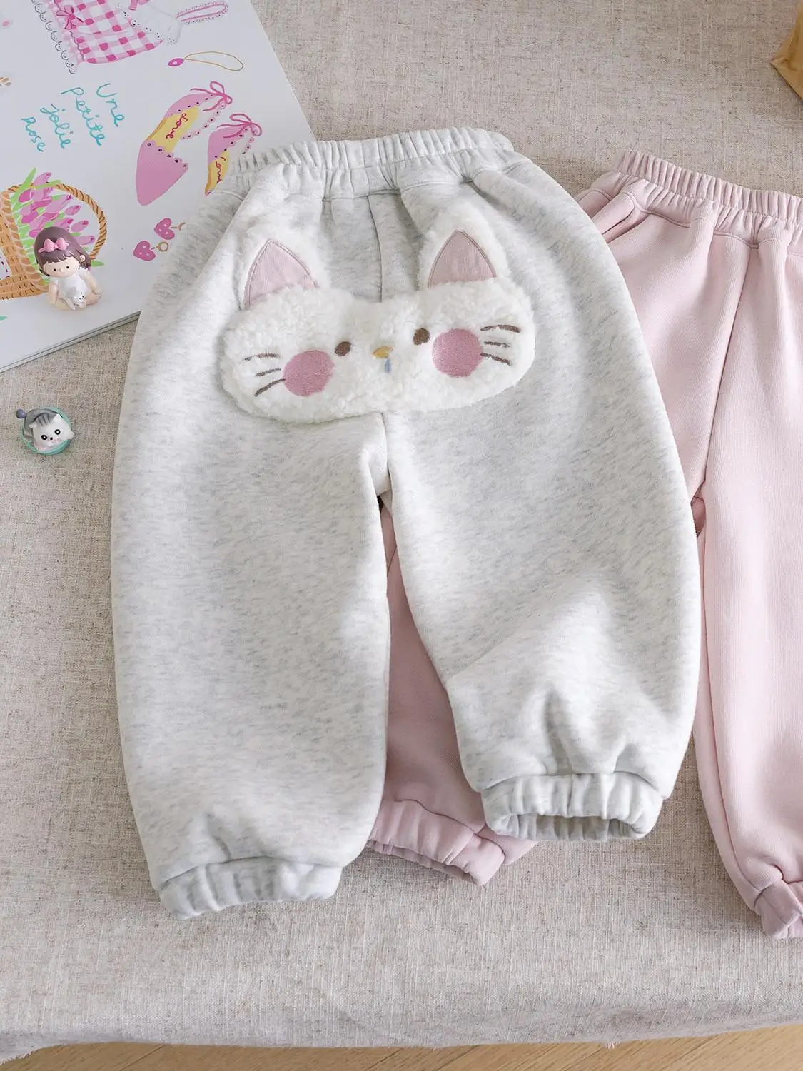 

Thiened Fce Lined Embroidered Girls Pants Winter New Sle Casual Long Sweatpants Korean Version Children's Clothes