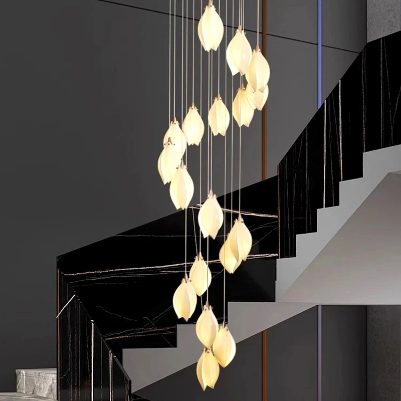 Cerâmica Petal Hanging Chandelier, Lâmpada pingente para o Hotel Lobby Loft Escadas e Restaurante, Sala e Quarto, Cabeceira, 2024