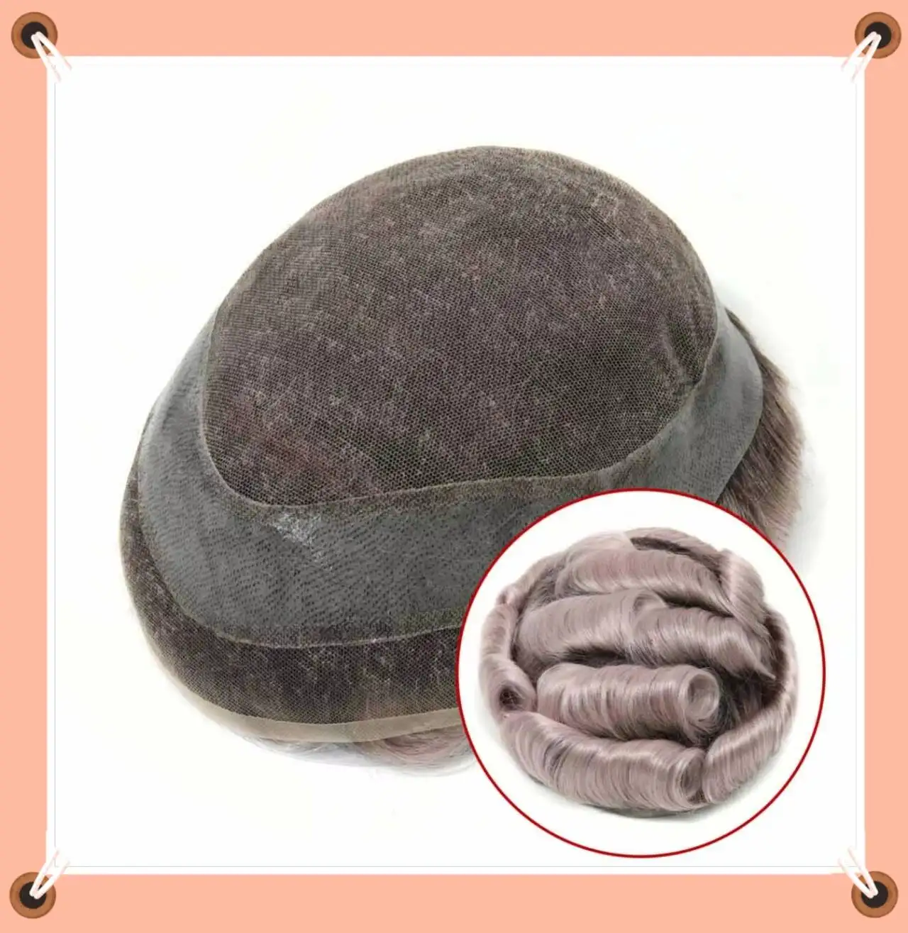 

TUL21 Pink Color Men's Human Hair Toupee Men's Wigs Lace Front Indian Human Hair Toupee for Men Human Hair Piece for Thinning