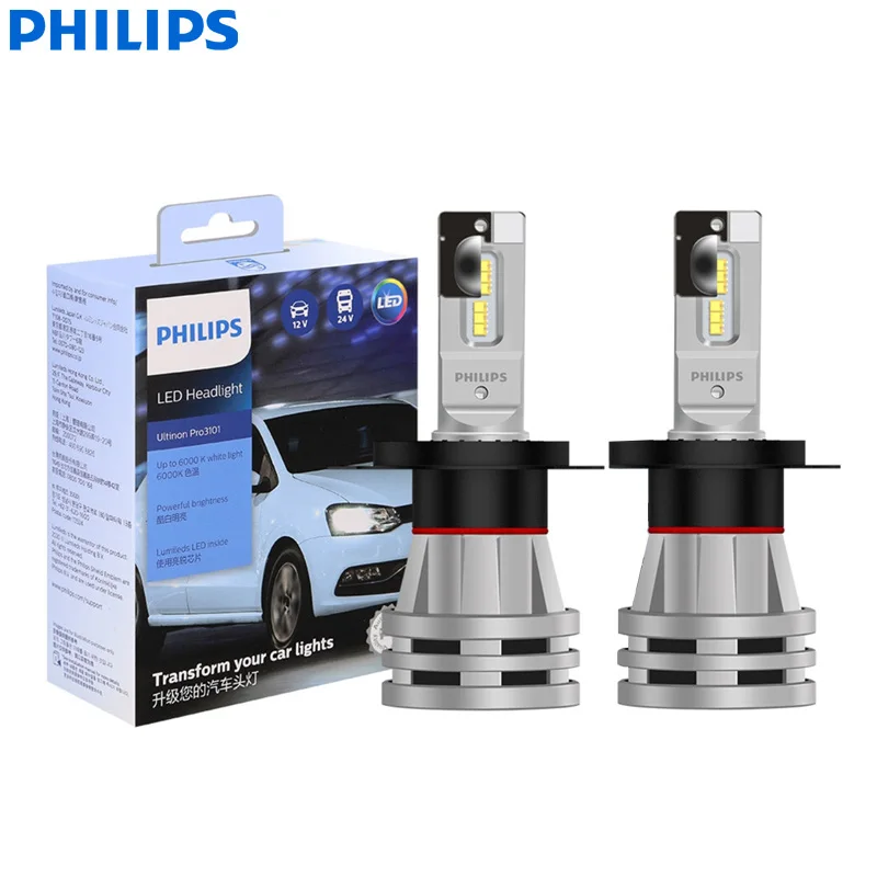 Philips LED Ultinon Pro3101 H4 12/24V P43t 48W 6000K Bright White High Low Beam Lumileds LED Car Head Light Lamps 11342U3101X2