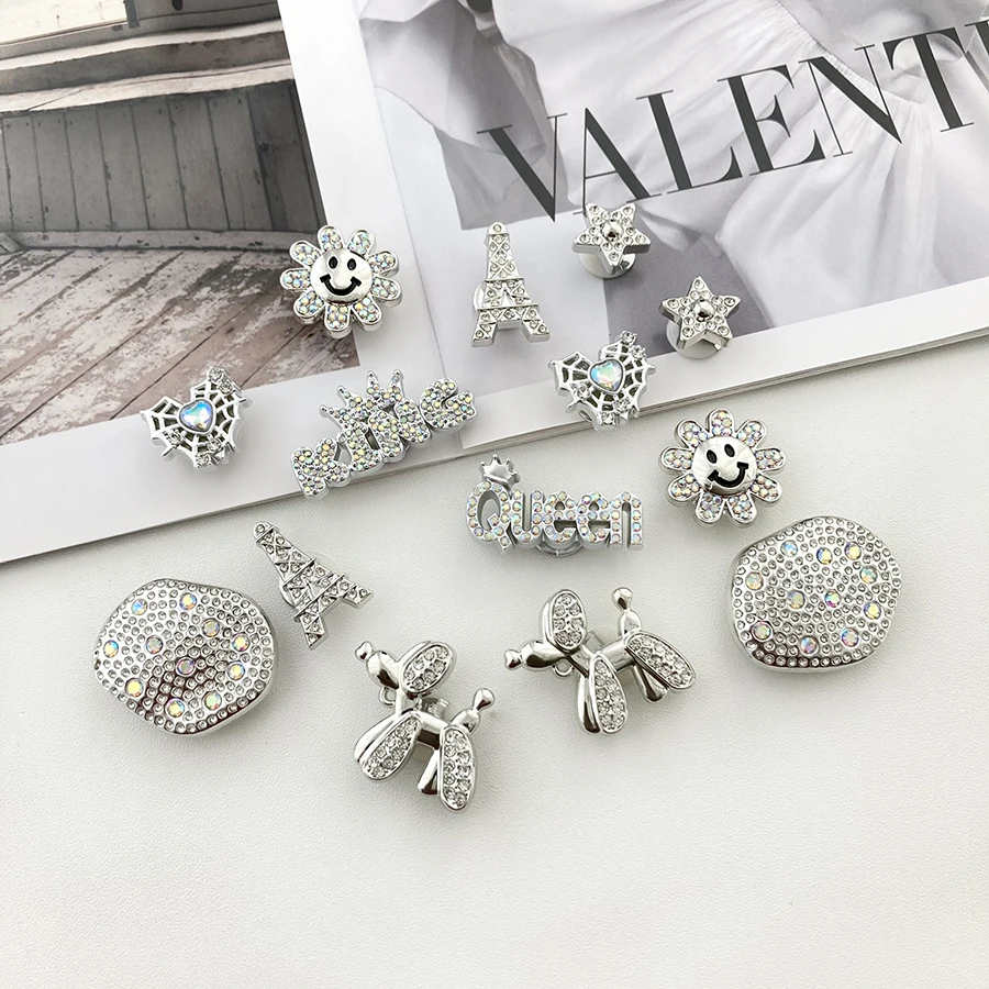 1 set Sparkly Silvery Cute Charms Detachable Pins Shoe Decoration Suitable For Clogs Sandals Gift