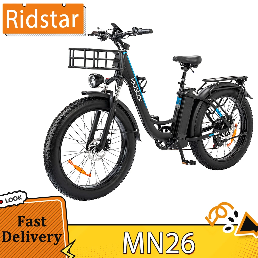 Ridstar MN26 Electric Bike 750W Motor 26*4.0 inch Fat Tire 48V 20Ah Battery EBike 58km/h Max Speed 90km Max Range 150kg Max Load