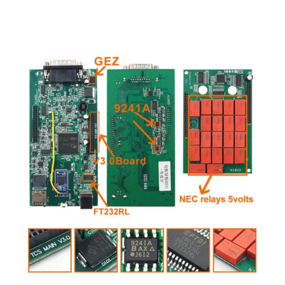 High Quality TCS Multidiag 2021.11 with Activator Software V3.0 9241A Double Green PCB V9.0 Code Reader Truck Diagnostic Tool