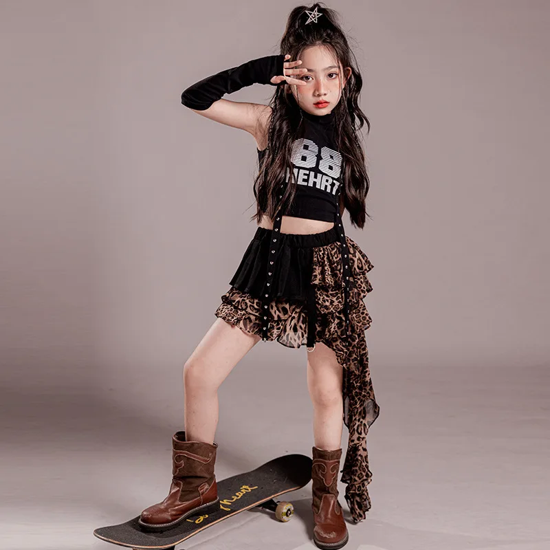 Girls Skirt 2026 Spring Autumn New Trendy Jazz Dress Children Leopard Pattern Short Skirt Pleated Skirt