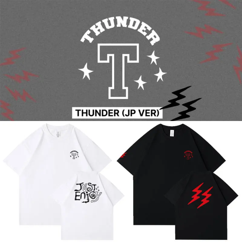 Kpop ATEEZ 2025 THUNDER Round Neck Cotton T Short Sleeve Casual Hip Hop Top Man/Women Couple Shirts Short