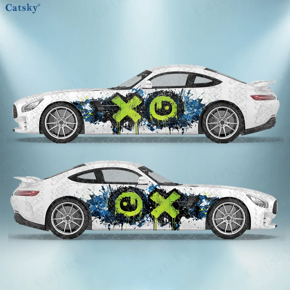 

2 шт. наклеек на боковые части автомобиля в стиле хардкор-панк с абстрактным граффити | Самоклеящиеся водонепроницаемые и устойчивые к царапинам наклейки из ПВХ