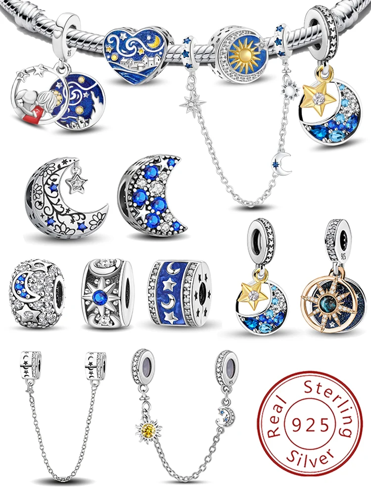 

925 Sterling Silver Sun Star Moon Series Charms Beads Fit Diy Bracelet Bangle Making Gift Of High Quality Jewelry For Womens