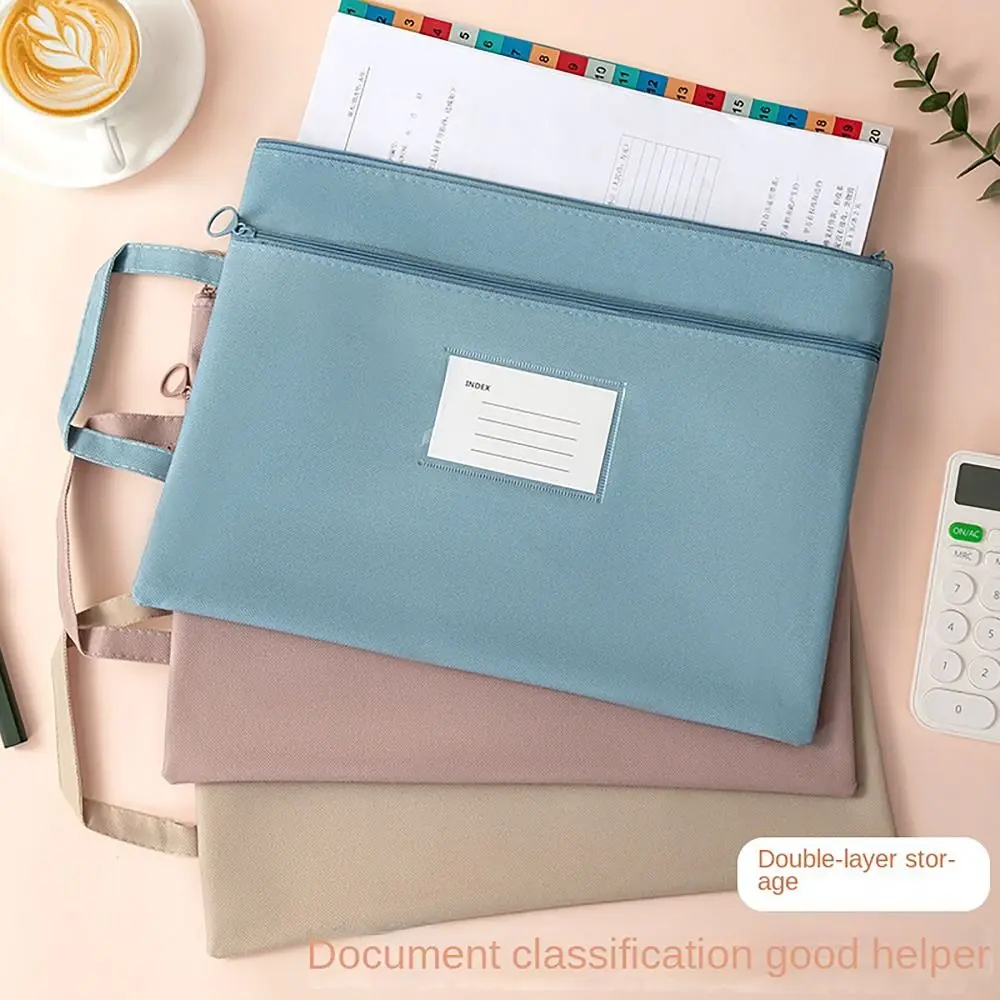

Portable Waterproof File Organizer Double Layers Large Capacity Document Bag Oxford Cloth File Holder for Office Supplies