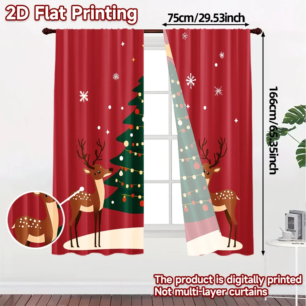 2pcs,Curtains Christmas Tree Reindeer Snowflakes (2) Modern Curtains&Drapes Semi-Sheer Curtains Versatile All Suitable for