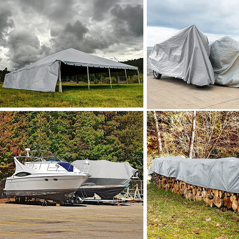 Silver Waterproof Tarpaulin Anti-UV Tarp Multipurpose 2x2m 2x3 3*3 3x4 3mx5 Awning Canopy Rain Cover Outdoor Sunshade Camping