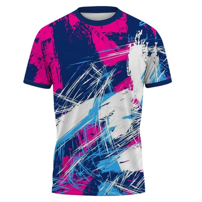 Outdoor Running Breathable T-shirt Men 3D Print Graffiti Pattern Short Sleeve Round Neck Summer Gym Fitness Simple Stylish Top