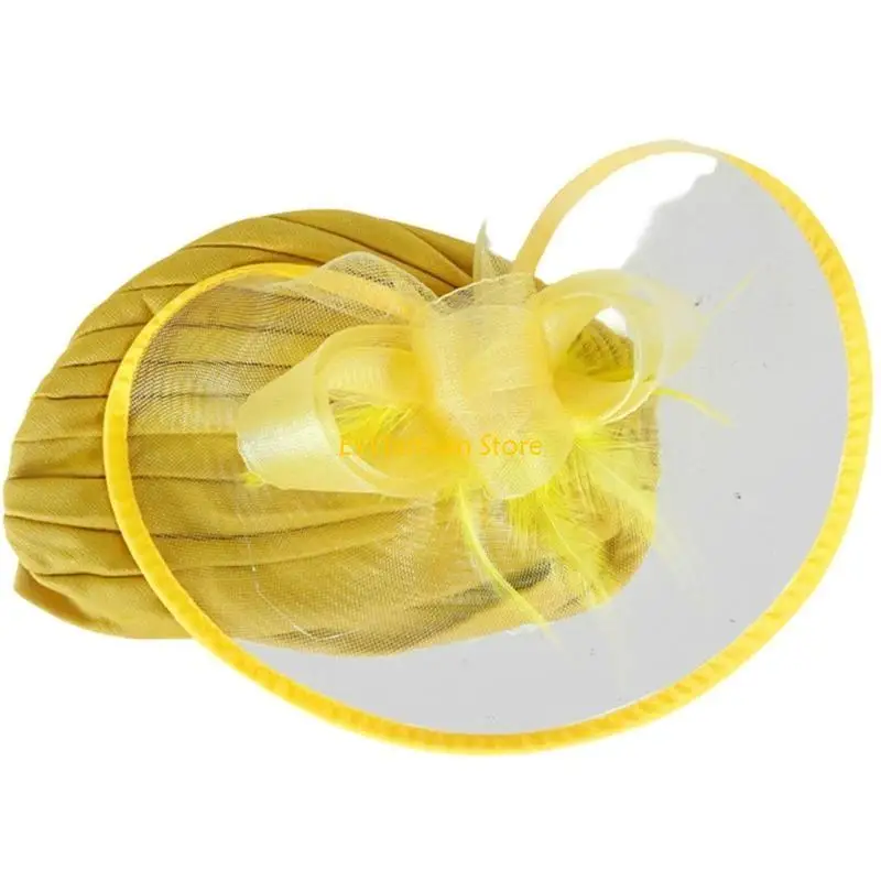 

Женский тюрбан Y5GC, шапка-тюрбан из эластичного атласа, шапочки с химиотерапией и раком, сетчатая шапка для волос с перьями,