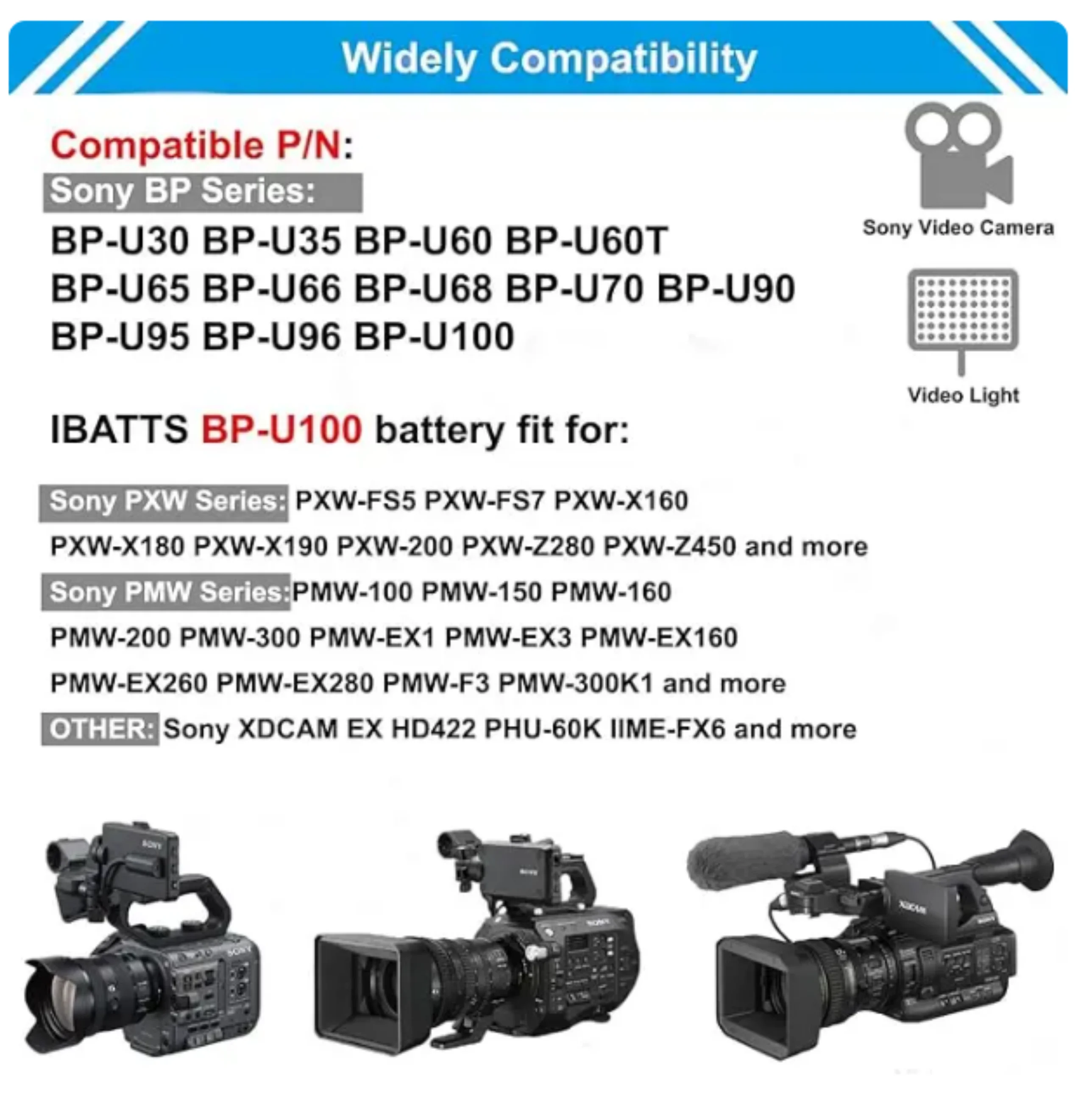 For Sony BP Series Camera  Replace BP-U30 U60 U65 U90 Battery New BP-U100 14.4V 6800mAh Rechargeable Lithium Ion Batteries