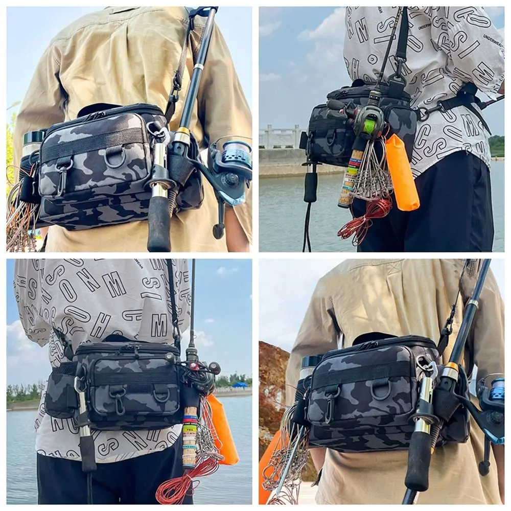 Waist Fanny Fishing Tackle Bags Crossbody with Rod Holder Fishing Lure Backpack Shoulder Waterproof Fishing Bags Outdoor Camping