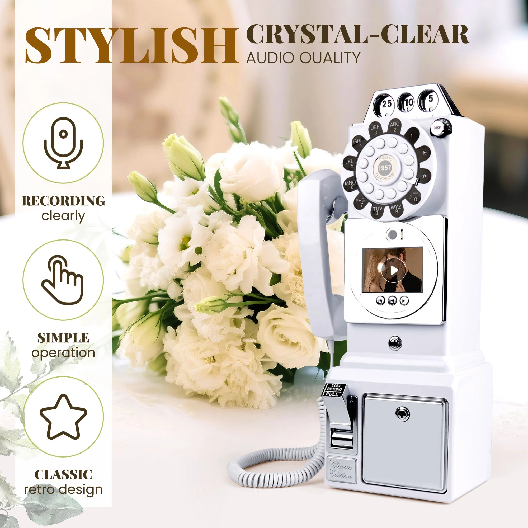 1080P HD Video Guest Book - Antique Wall Phone Camera for Wedding/Birthday/Graduation Events