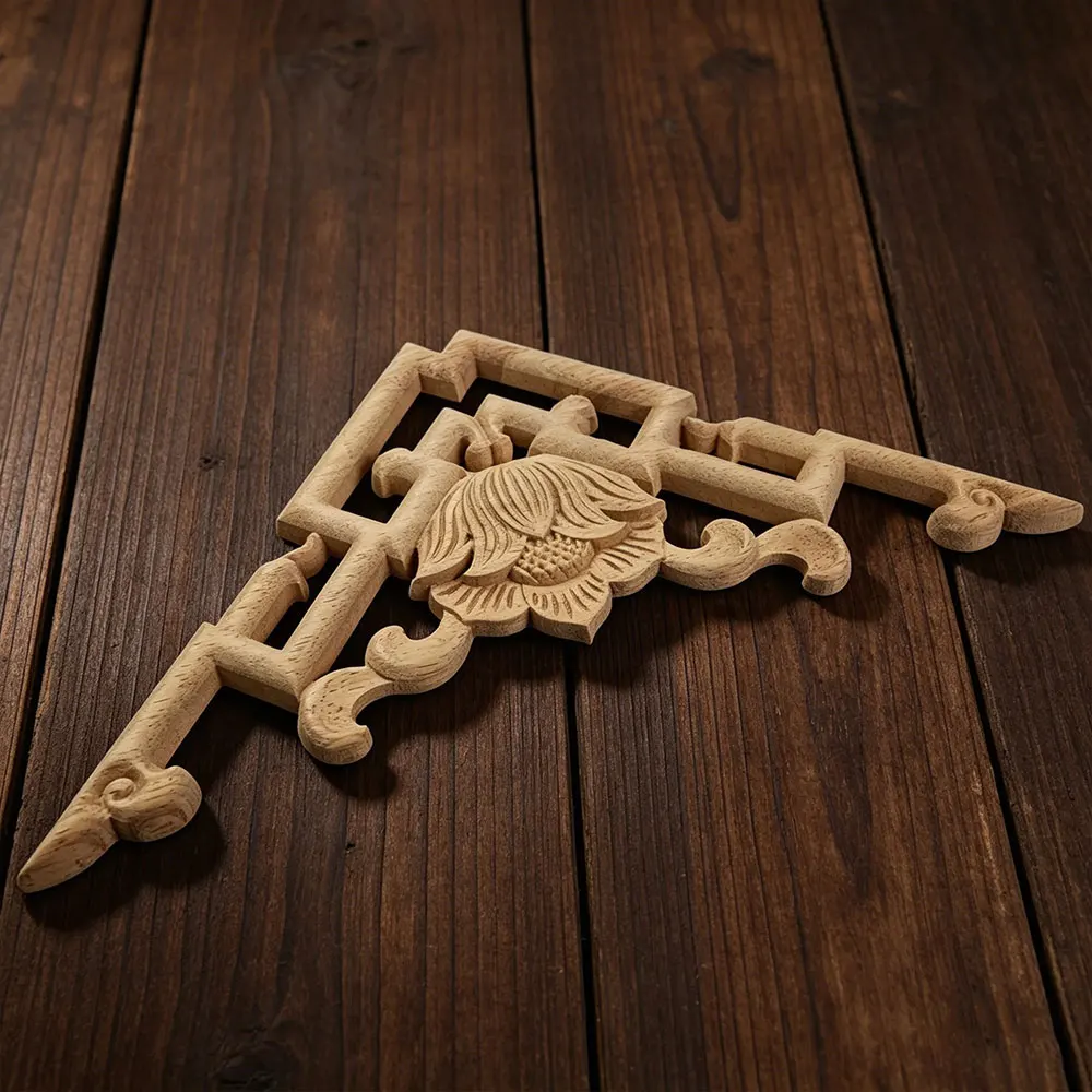 

4PCS 20cm Wood Applique Decal Mouldings Antique Ornamental Natural Rose Flower Rubber Wooden Corner Cabinet Walls Cabinet Doors
