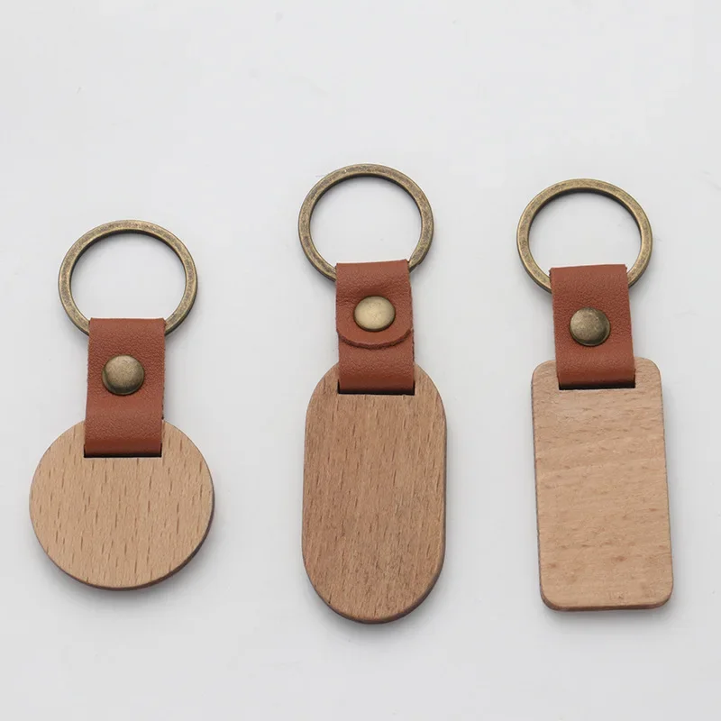 Customized Wooden Keychain Blanks Laser Engraved Beech Wood Key Chains for Hotel Room Personalized Logo Keyring Gift