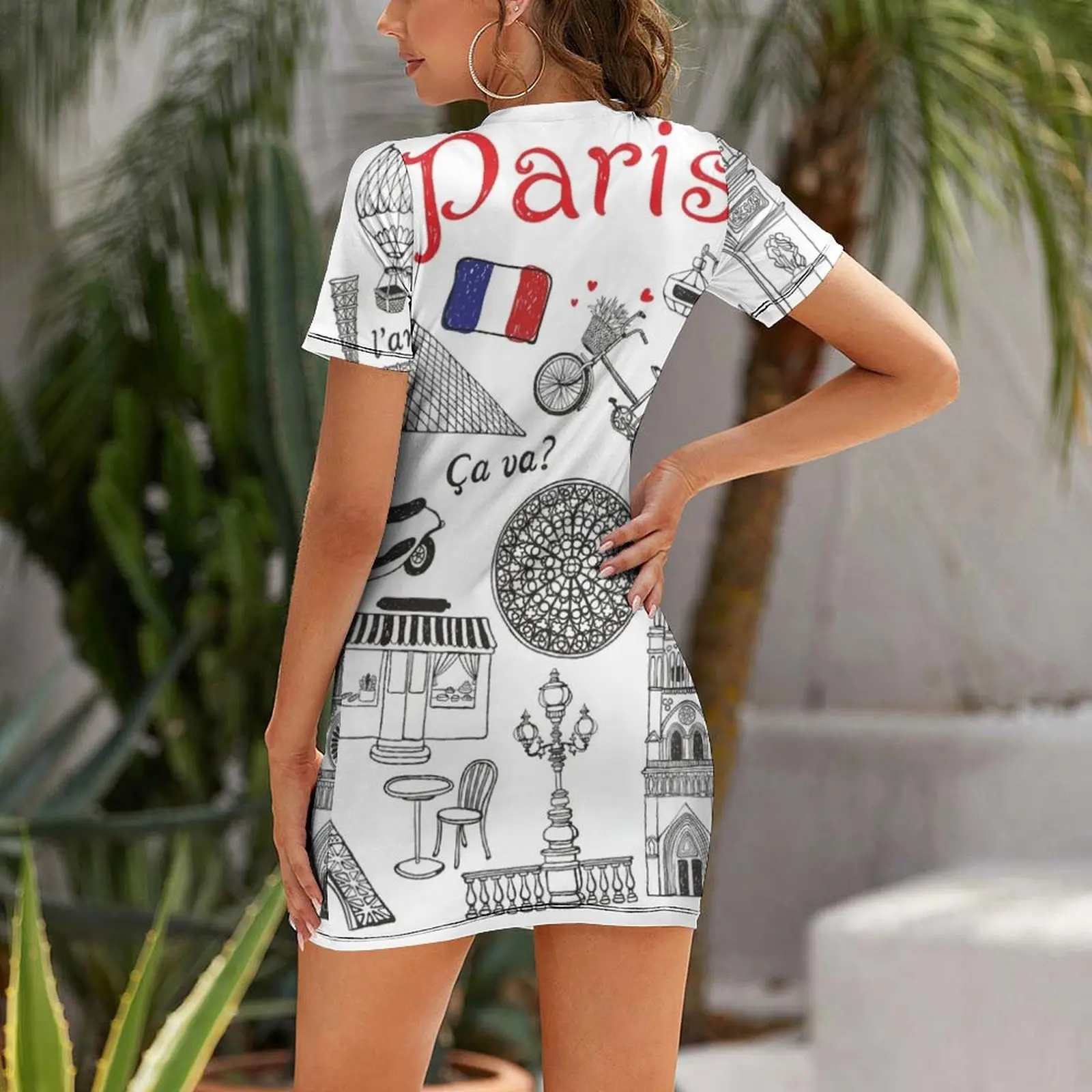 Paris France Travel Theme Design Short Sleeved Dress birthday dress summer dress women 2025