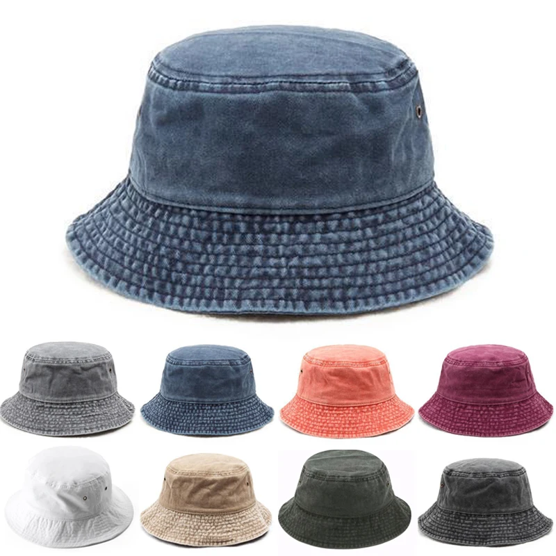 Denim Brim Bucket Hat Women Korea Fashion Cotton Foldable Beach Outdoor Gradient Color Caps Sun Expedition Fisherman Hat Cap