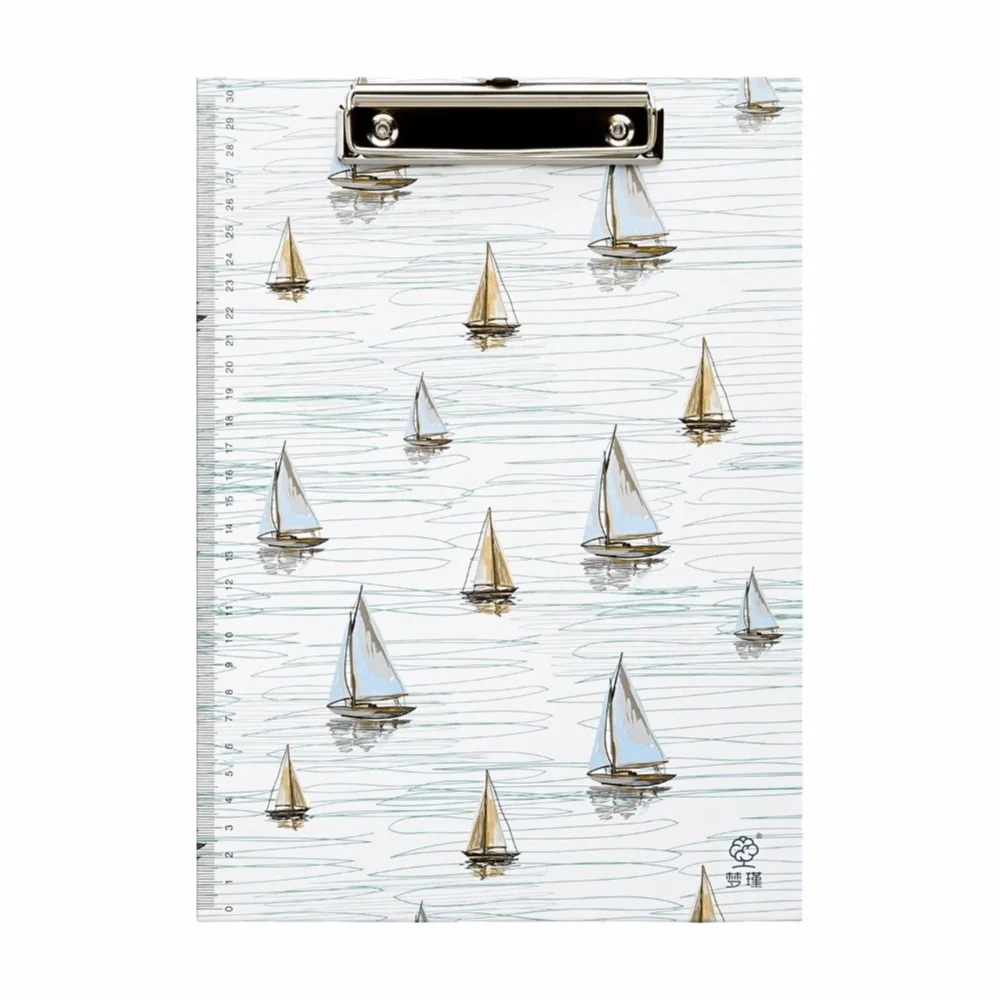 Durable With Side Ruler Clipboard Poetic Ocean Pattern Portable Writing Pad Folder A4 Clipboard Students